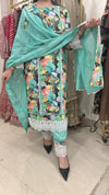 New Pakistani Style Pure Cotton Suit - Mint green with multicolor floral print Pure Cotton women's ethnic wear
