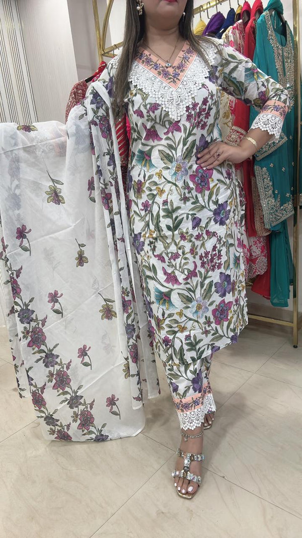 New Pakistani Style Cotton Suit - Deep blue with intricate white embroidery Pure Cotton women's ethnic wear
