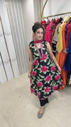 Cotton Suit on Digital Print Fabric - Black base with pink floral print Cotton women's ethnic wear