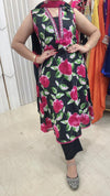 Cotton Suit on Digital Print Fabric - Black base with pink floral print Cotton women's ethnic wear