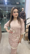 Blush pink cord set with embroidered floral work close front view