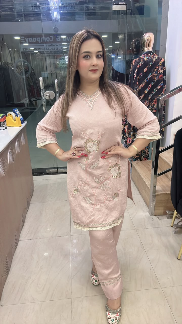Blush pink cord set with Farshi salwar full front view