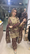 Maroon farshi suit on cotton fabric with printed dupatta full front view