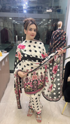 Polka dot Farshi suit in pure muslin fabric with floral print full front view
