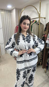 New Co-ord Set in Cotton Rayon Fabric - Navy blue and white Cotton Rayon women's ethnic wear