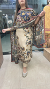 Beige pure muslin suit with printed dupatta detail view