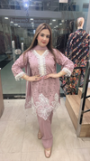 Dusty pink Shiffli cotton suit with dupatta front pose