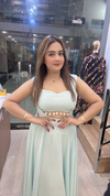 Light blue georgette western dress with waist cutout close view
