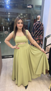 Lime green western dress in georgette fabric full front view