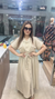Beige western dress in imported fabric with button front and waist tie