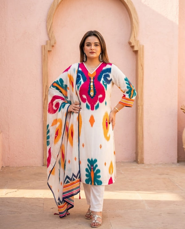 Pure masleen fabric suit with chinon dupatta
