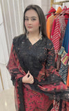 New Pakistani Suit in Pure Cotton Lawn Fabric - Black and red with floral digital print Pure Cotton Lawn women's ethnic wear