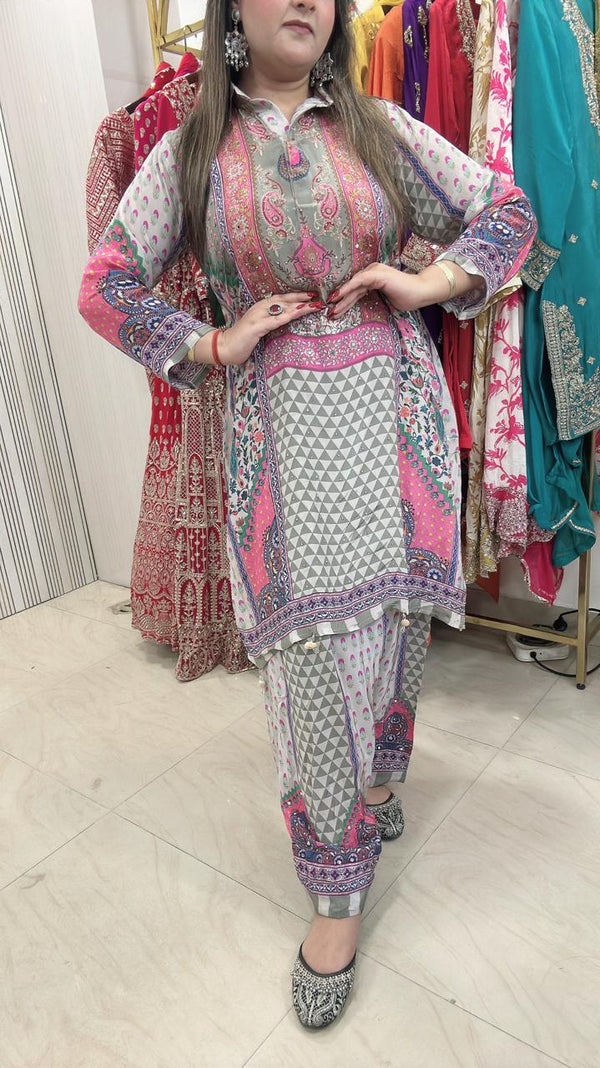 Pure crape fabric cordset with work and farshi salwar