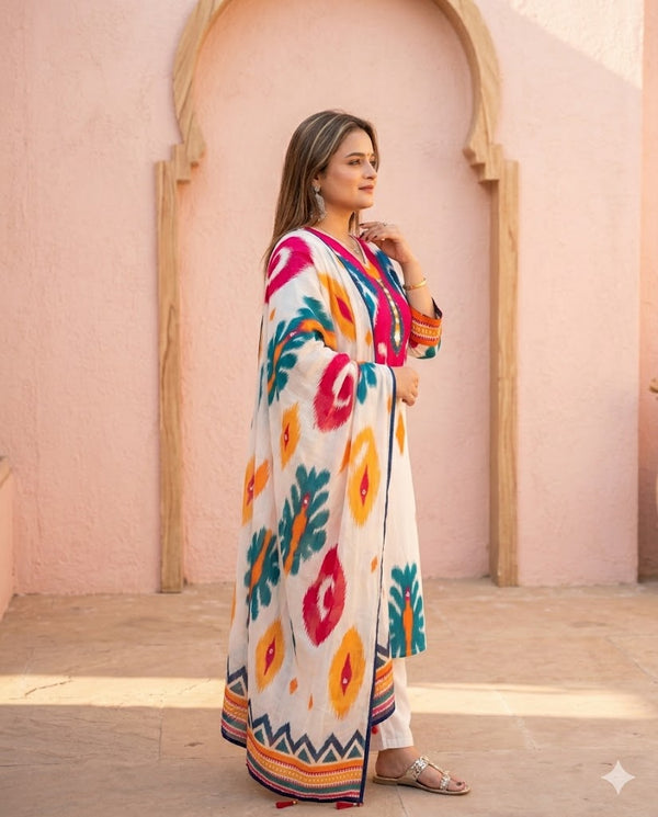 Pure masleen fabric suit with chinon dupatta