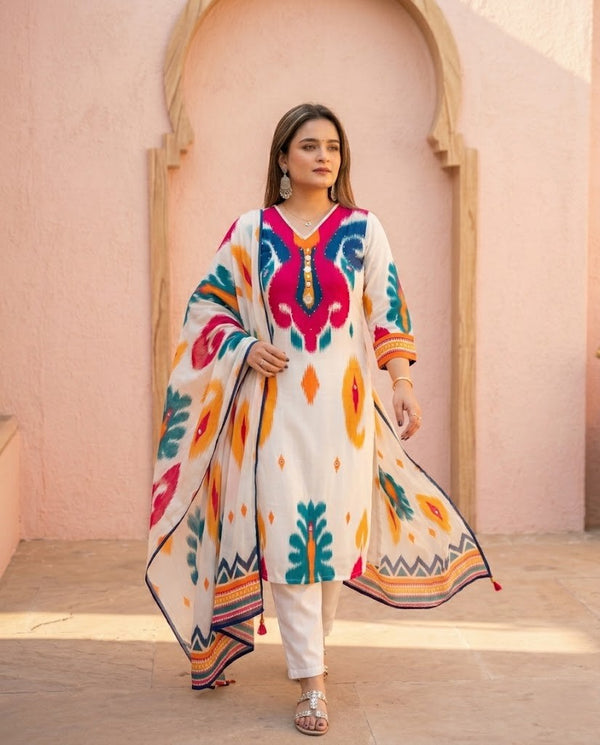 Pure masleen fabric suit with chinon dupatta