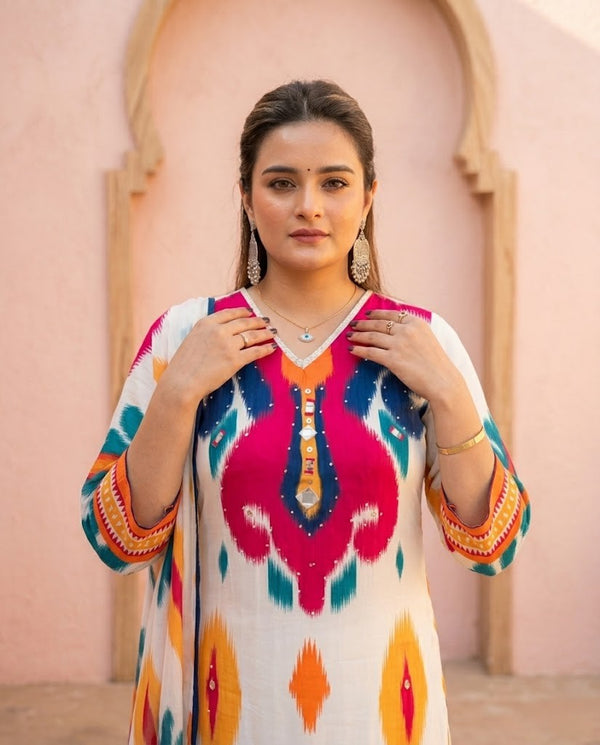 Pure masleen fabric suit with chinon dupatta