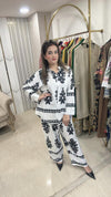 New Co-ord Set in Cotton Rayon Fabric - Navy blue and white Cotton Rayon women's ethnic wear