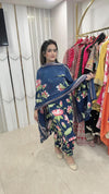 New Pathani Suit in Pure Cotton Fabric - Navy blue with pink floral print Pure Cotton women's ethnic wear