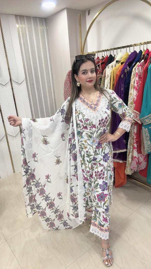 New Pakistani Style Cotton Suit - Deep blue with intricate white embroidery Pure Cotton women's ethnic wear