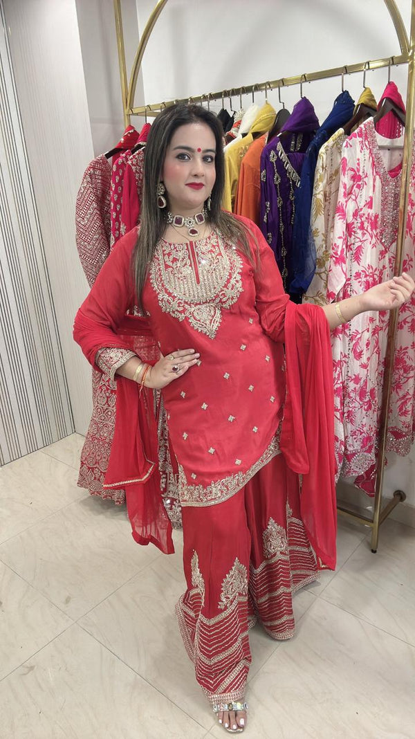Semi party wear suits Pure chinon fabric