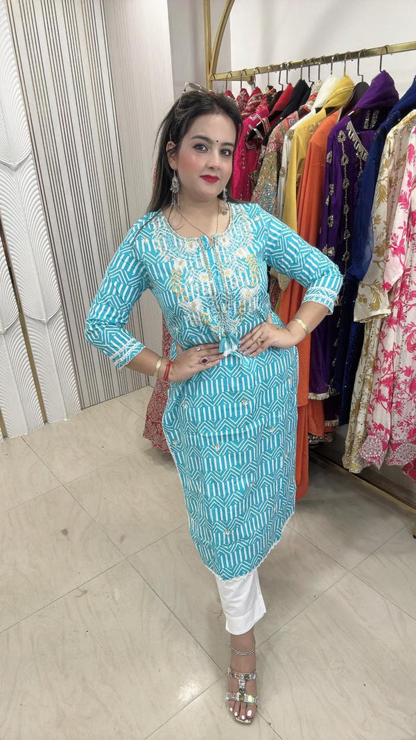 Cotton Fabric Co-ord Set - Multicolor geometric/floral print Cotton women's ethnic wear