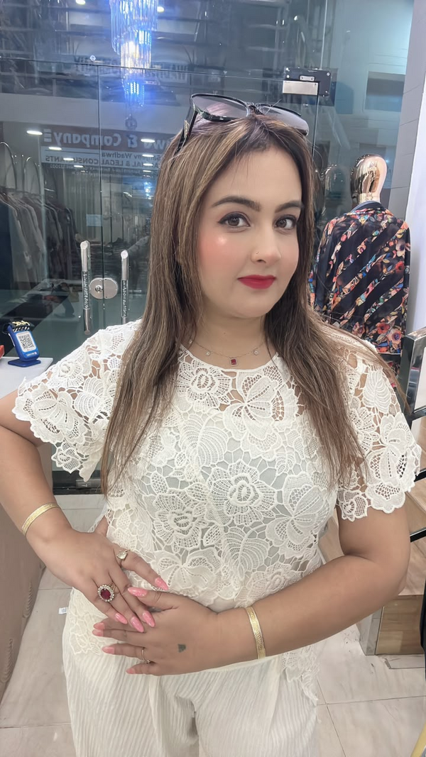 Cream imported fabric cord set with lace top close view