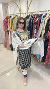 New Pakistani Style Pure Cotton Suit - Black and white polka dot with floral print Pure Cotton women's ethnic wear