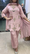 Pink pure Chinon party wear suit with embroidery work close view