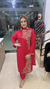 Red pure Chinon suit with embroidery full front view