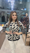 Black and cream printed shirt on pure muslin fabric close front view