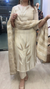 Cream shimmer crape suit with striped dupatta full front view
