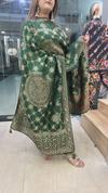 Teej special green Kanjiwaram silk suit with heavy printed dupatta side view