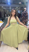 Lime green georgette western dress with waist cutout front pose