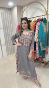 New Pheran in Pure Cotton Silk Fabric with Mirror and Lace Work - Grey with pink accents Pure Cotton Silk women's ethnic wear